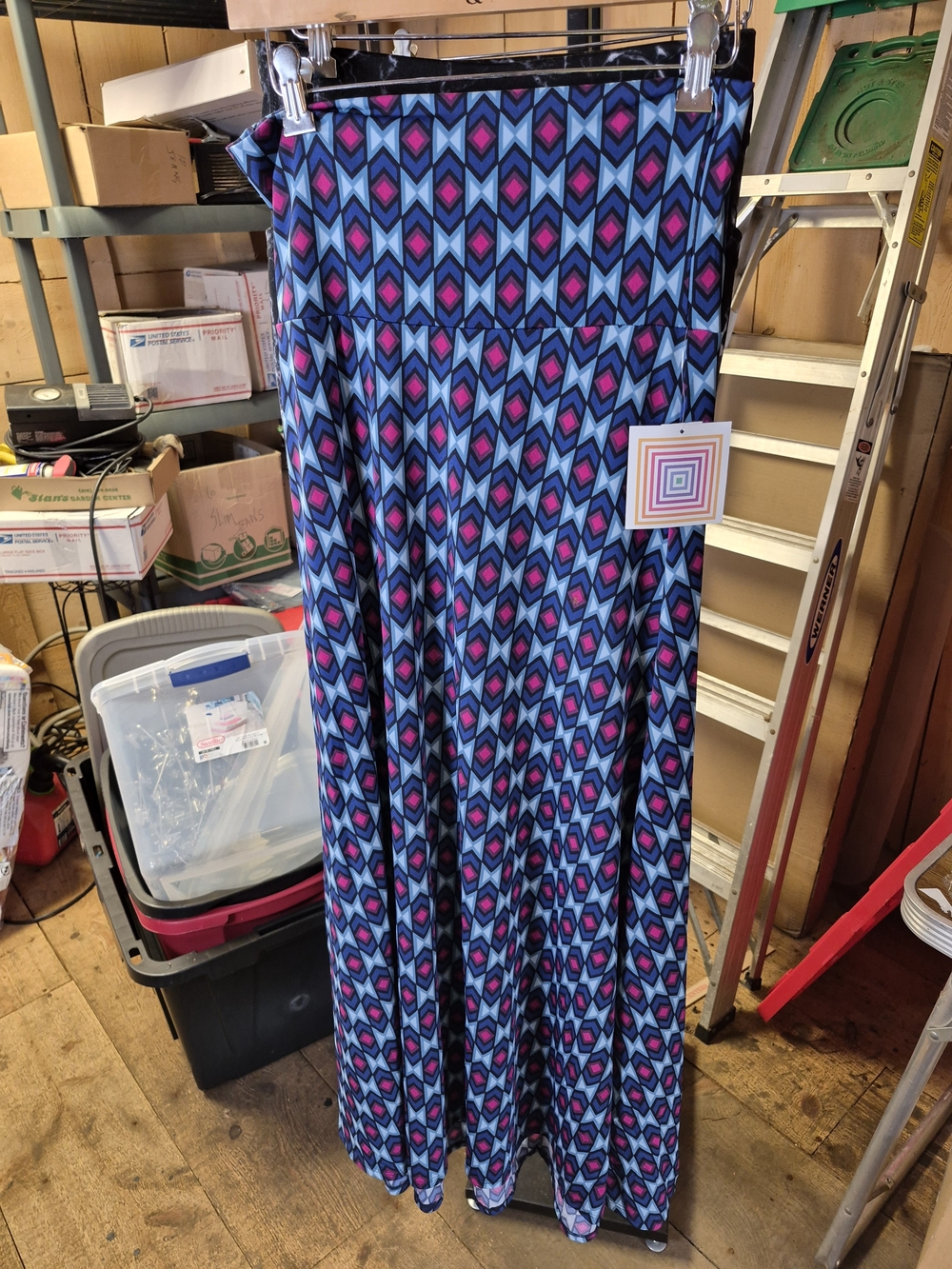 LuLaRoe Geometric Maxi Skirt in Blue and Pink Bin 53